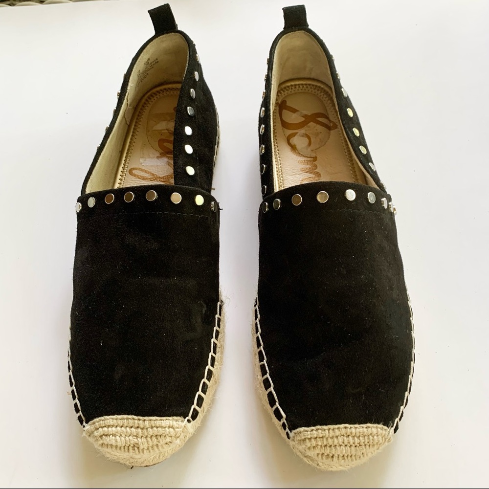 SOLUDOS | black leather studded espadrilles